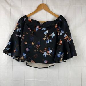 Topshop Blue Floral Off Shoulder Bell Sleeve Top Size 2